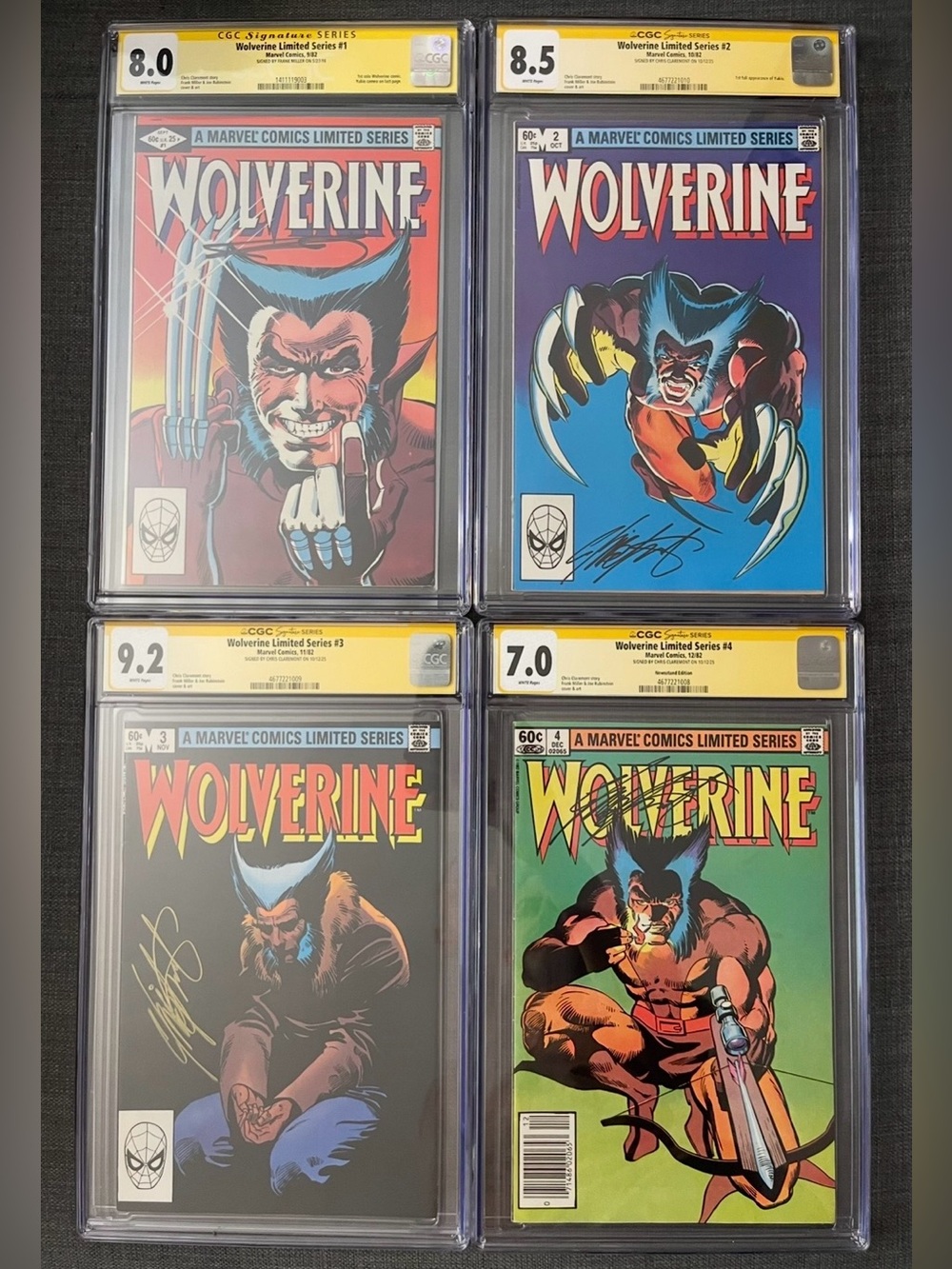 WOLVERINE LIMITED SERIES #1-4 ALL CGC SS 8.0 8.5 9.2 7.0 SET CLAREMONT & MILLER!